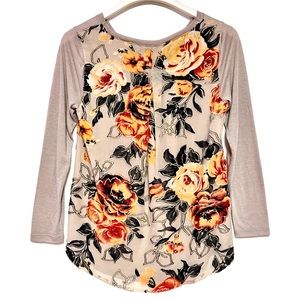 Soft Surroundings Mixed Media Velvet Floral Glitter V-Neck Tunic Top Size XSP